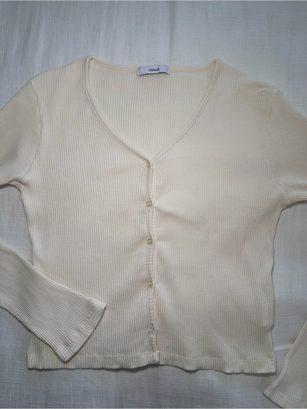 Nomad Ribbed Button Front Cream Cardigan Size Small - Picture 5 of 10